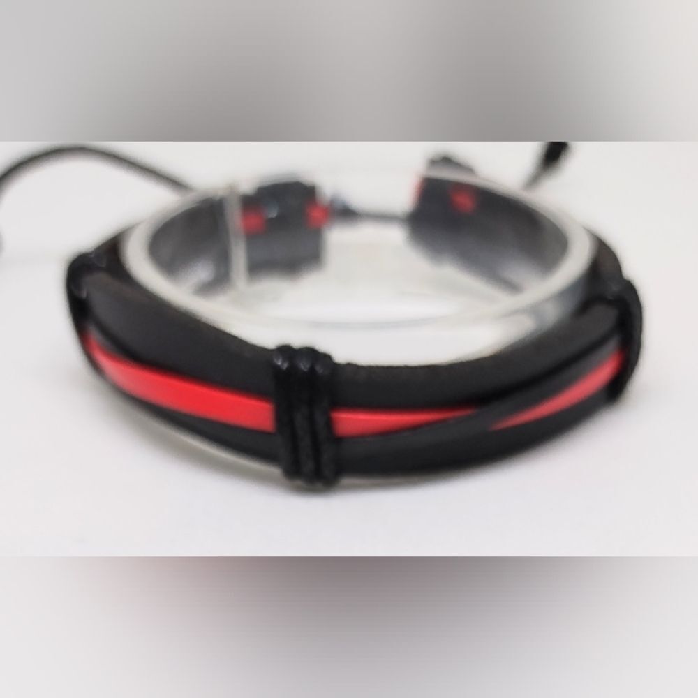 Men's bracelet leather‎ layered black red new e59